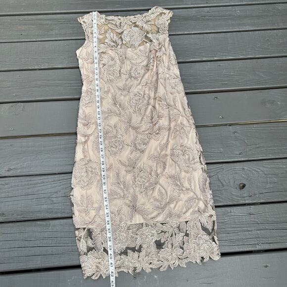 Tadashi Shoji Chloe Embroidered Lace Tulle Illusion Boat Neck Gold Dress 10 - Picture 9 of 16